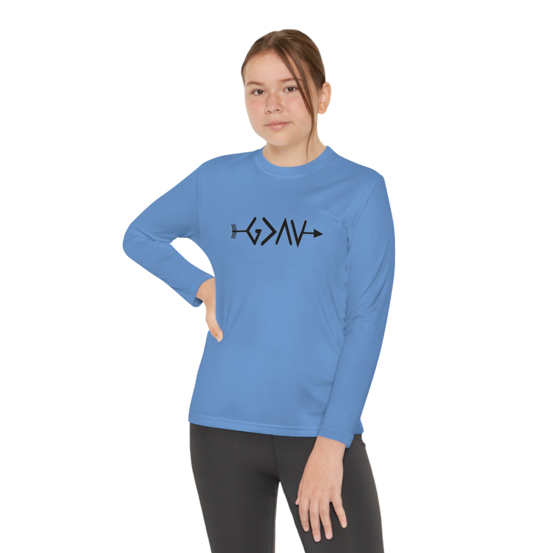 God is Greater Youth Long Sleeve Competitor Tee