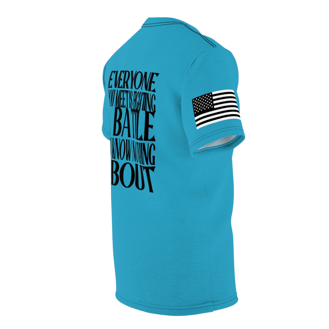 BE KIND-TURQ-WHITE & BLACK SEAMS-Unisex Cut & Sew Tee (AOP)