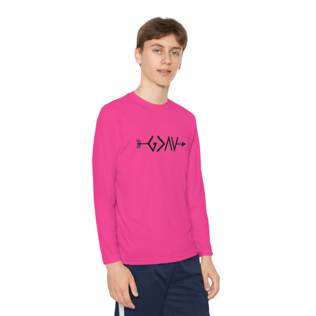 God is Greater Youth Long Sleeve Competitor Tee