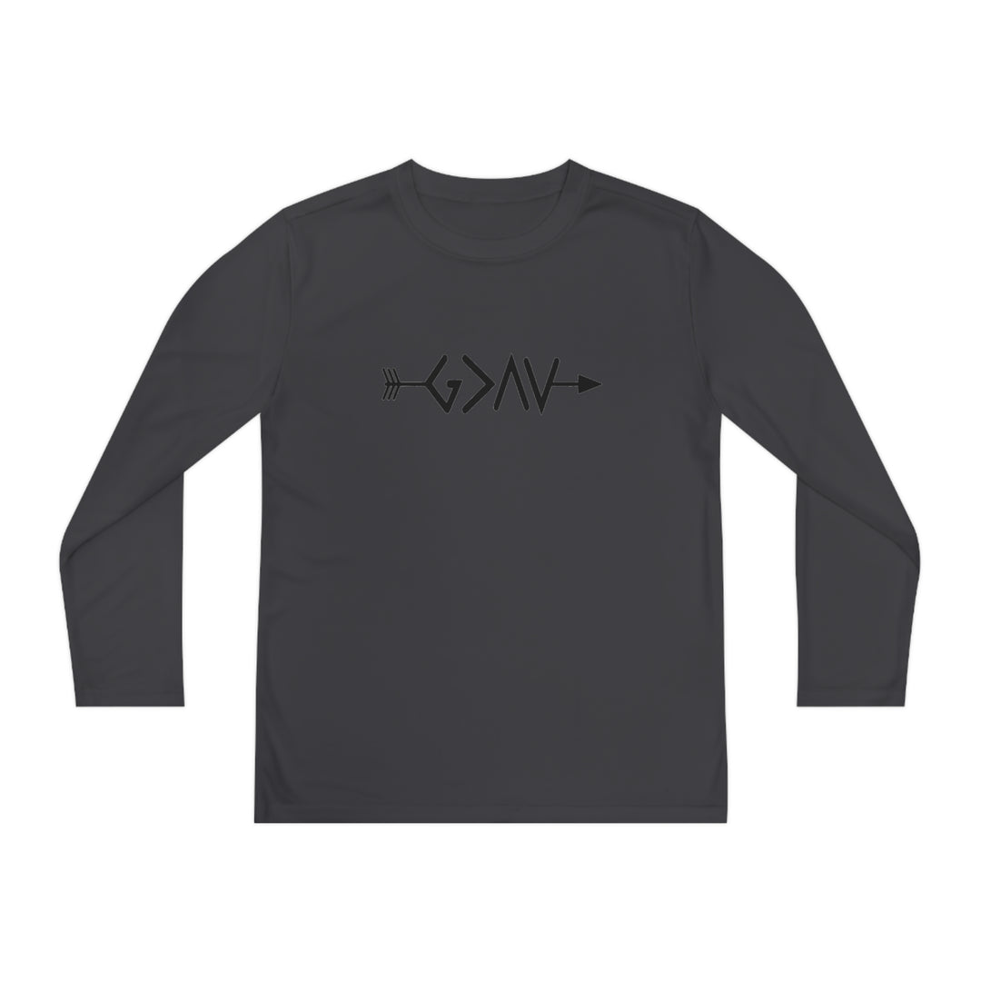 God is Greater Youth Long Sleeve Competitor Tee