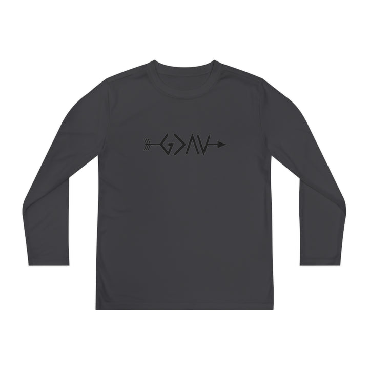 God is Greater Youth Long Sleeve Competitor Tee