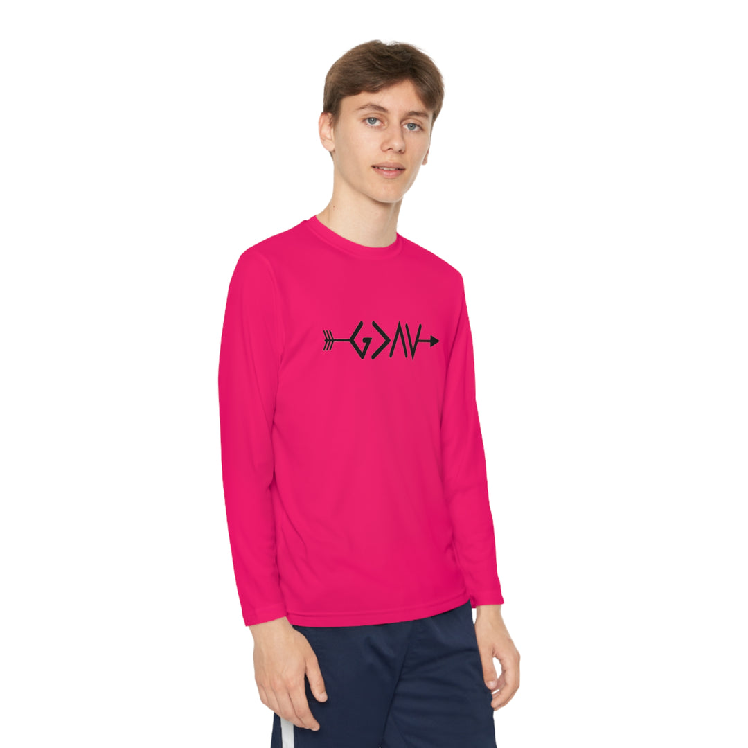 God is Greater Youth Long Sleeve Competitor Tee