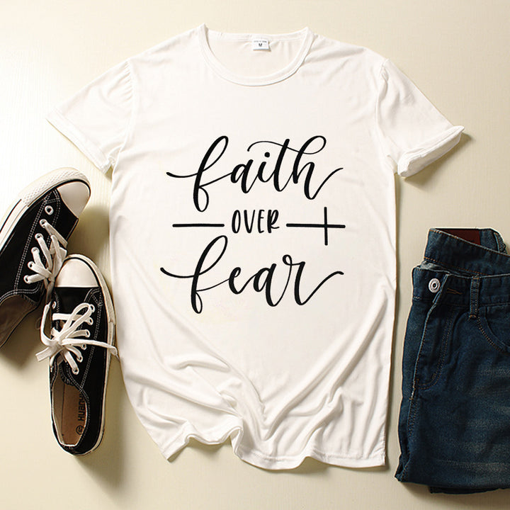 European And American Faith Over Faith Printed Short Sleeves