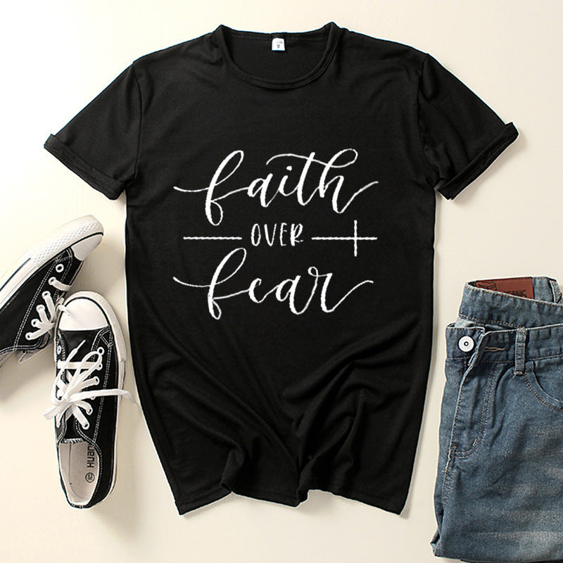 European And American Faith Over Faith Printed Short Sleeves
