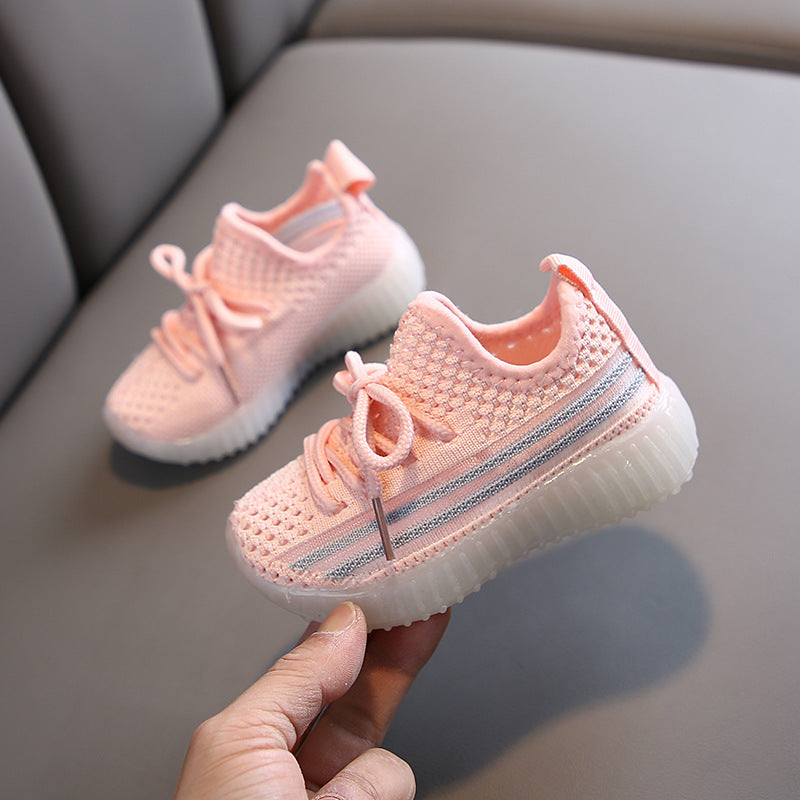 Children's Shoes New Breathable Mesh Luminous Coconut Shoes Girls Net Shoes Children's Sports Shoes Baby White Shoes
