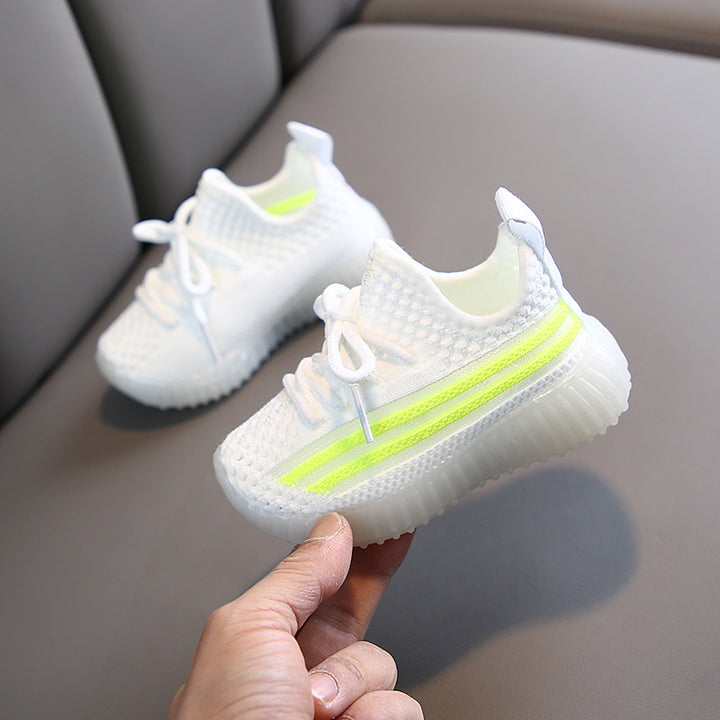 Children's Shoes New Breathable Mesh Luminous Coconut Shoes Girls Net Shoes Children's Sports Shoes Baby White Shoes