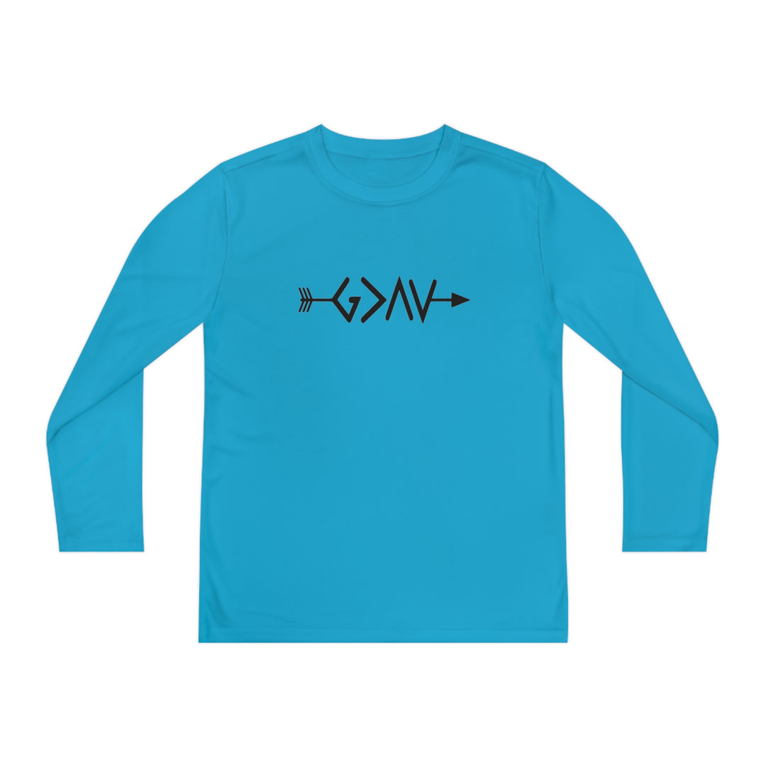 God is Greater Youth Long Sleeve Competitor Tee
