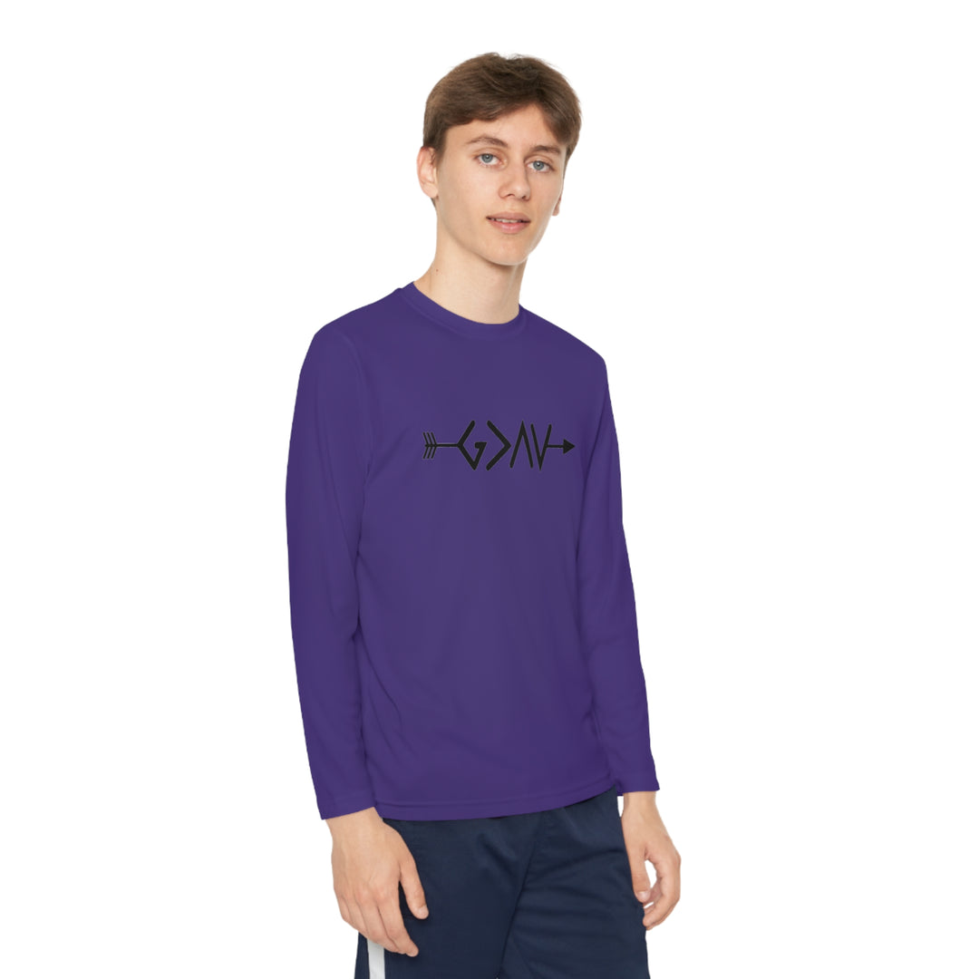 God is Greater Youth Long Sleeve Competitor Tee