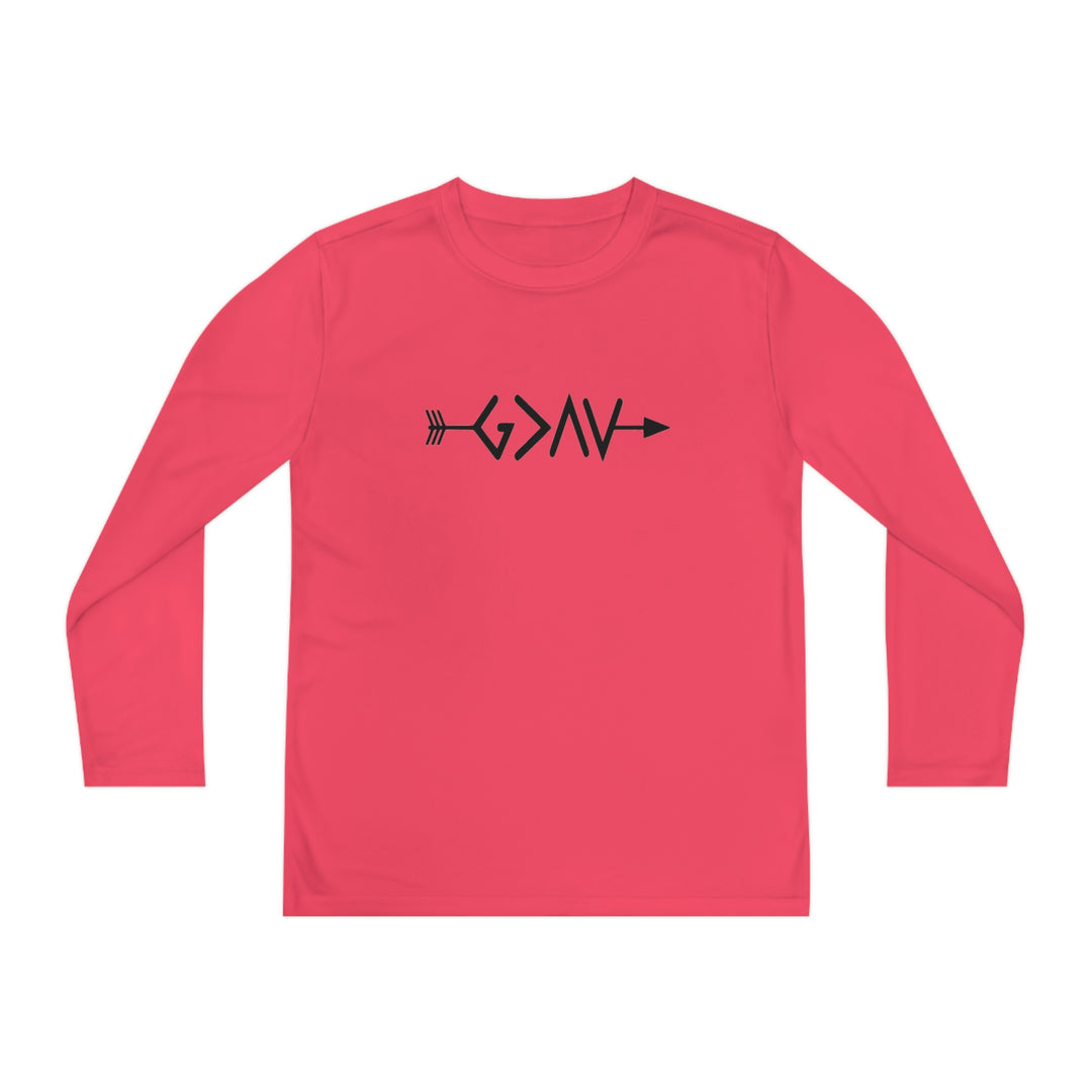 God is Greater Youth Long Sleeve Competitor Tee