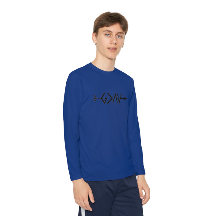 God is Greater Youth Long Sleeve Competitor Tee