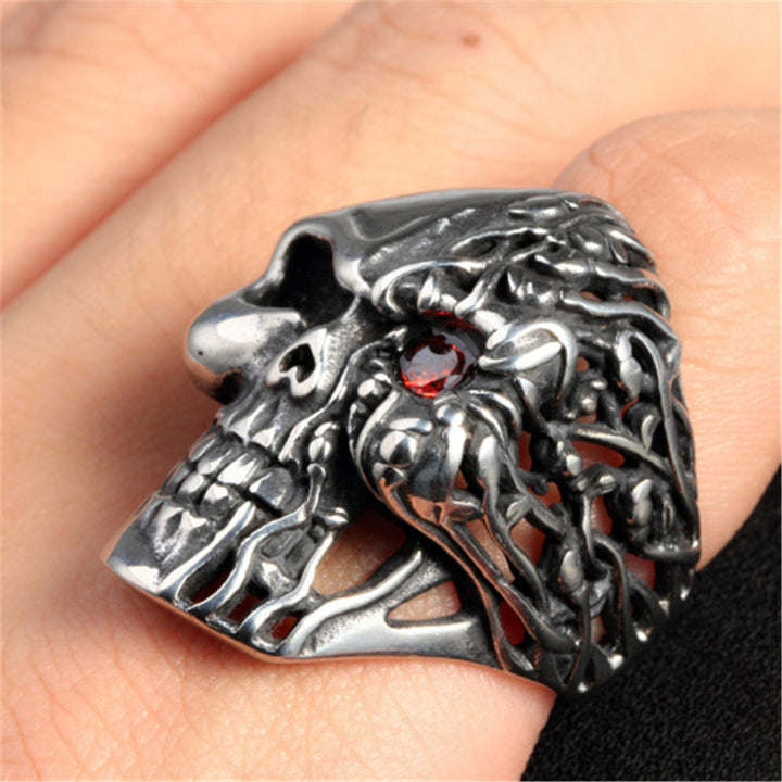 Half Burning One-eye Skull Zircon Ring