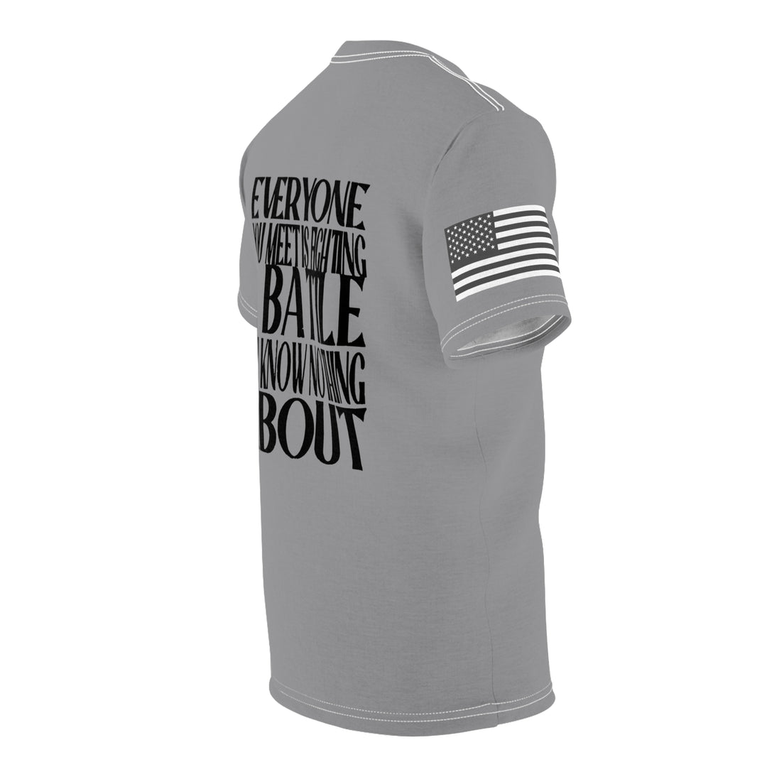 BE KIND -GREY-BLACK SEAM-Unisex Cut & Sew Tee (AOP)