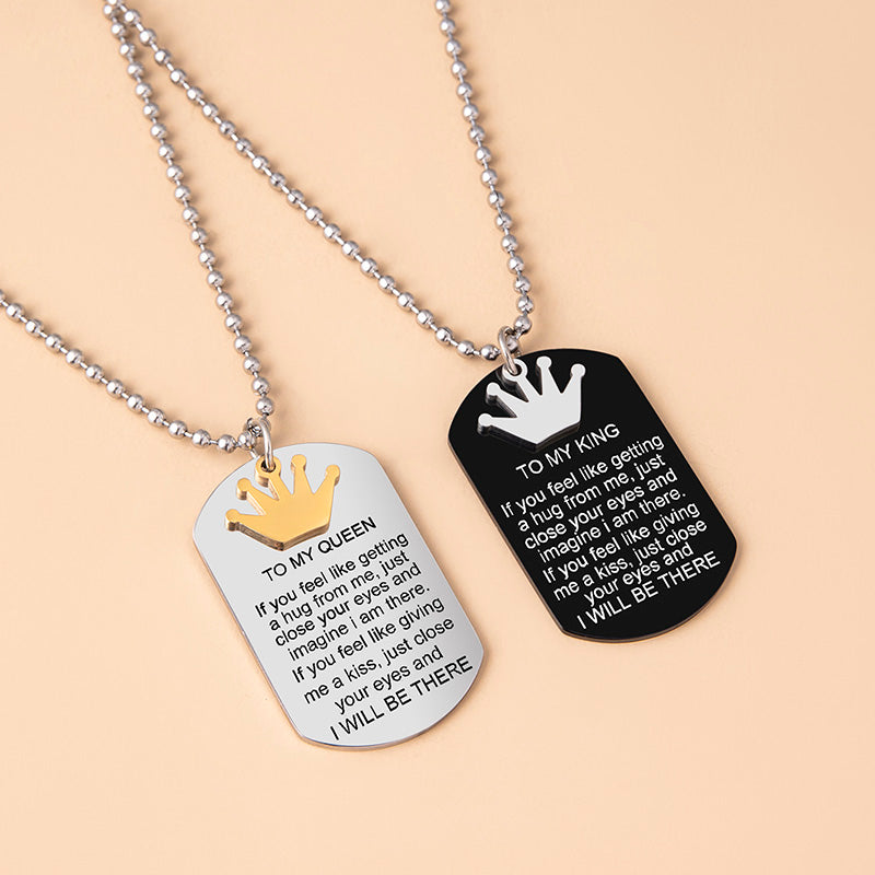 Crown Charms Couple Necklace To My King Queen Inspirational Pendants Necklaces Stainless Steel Jewelry