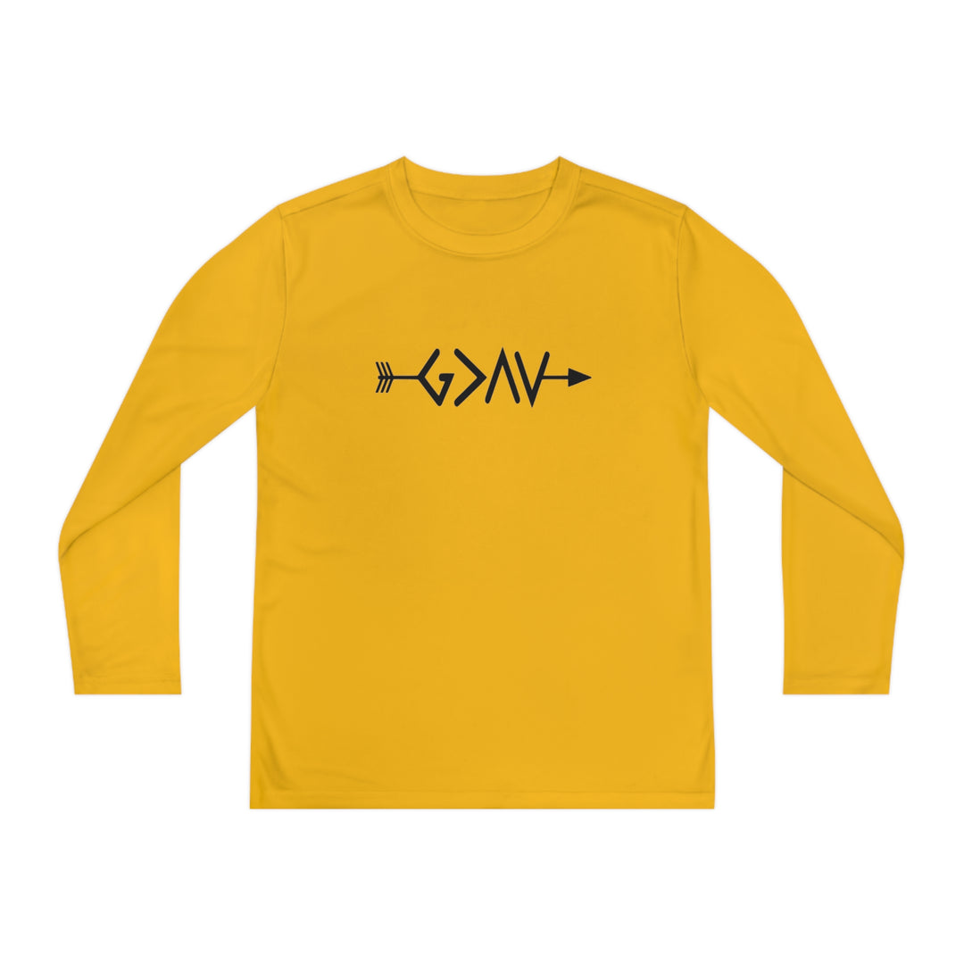 God is Greater Youth Long Sleeve Competitor Tee