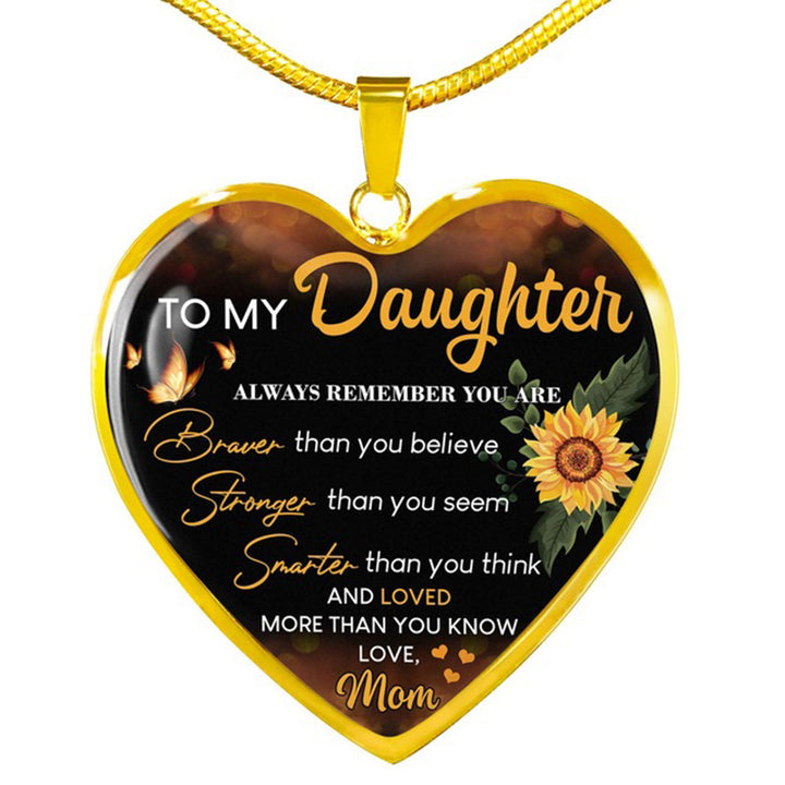 Sunflower To My Daughter Love Mom Heart Epoxy Necklace Inspirational Jewelry