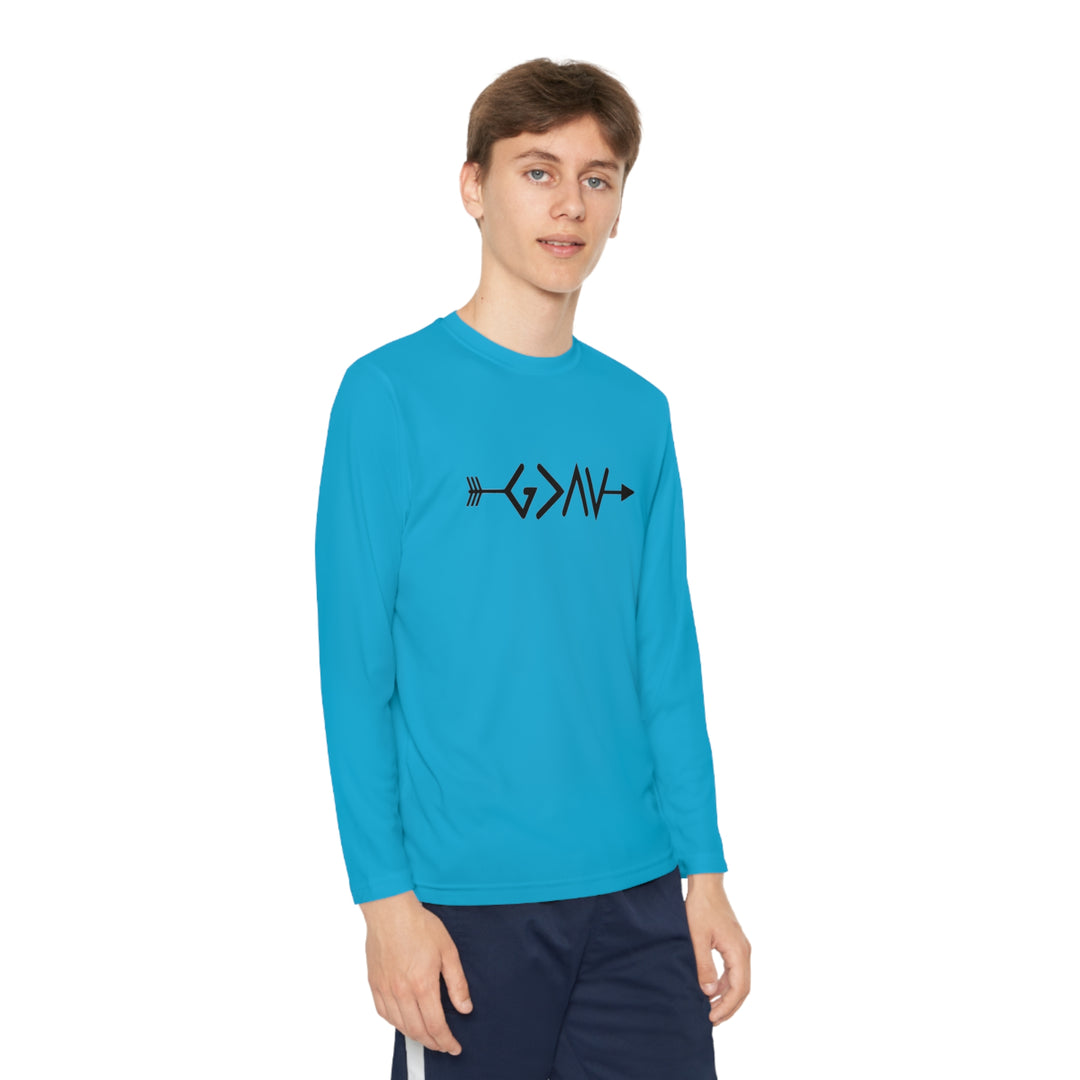 God is Greater Youth Long Sleeve Competitor Tee