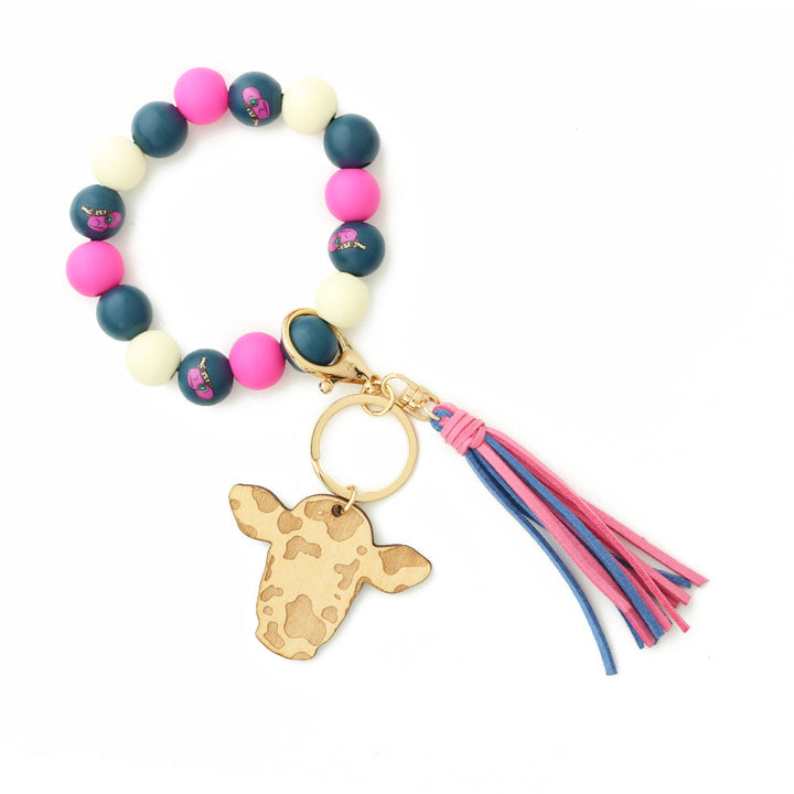 Tassel Western Denim Bracelet Bull Head Keychain