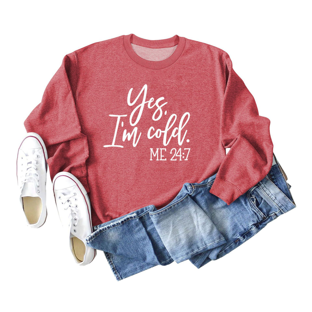 Letter Print Sweatshirt Crew Neck Cotton Women's Retro Fashion