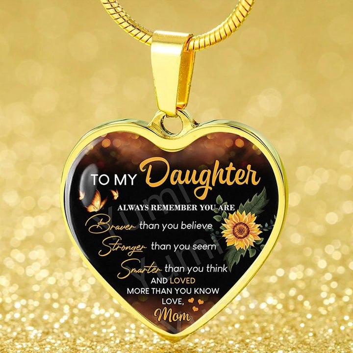 Sunflower To My Daughter Love Mom Heart Epoxy Necklace Inspirational Jewelry