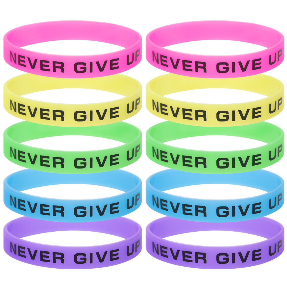 Never Give Up Inspirational Luminous Silicone Bracelet
