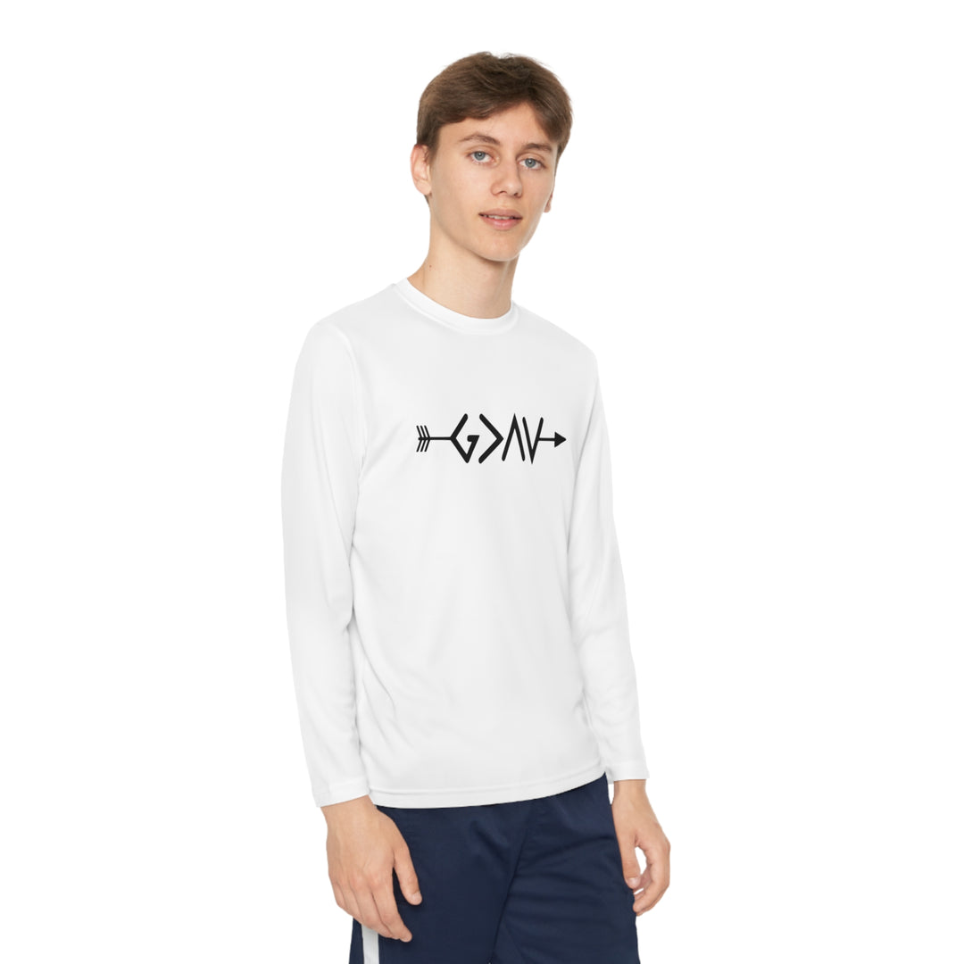 God is Greater Youth Long Sleeve Competitor Tee