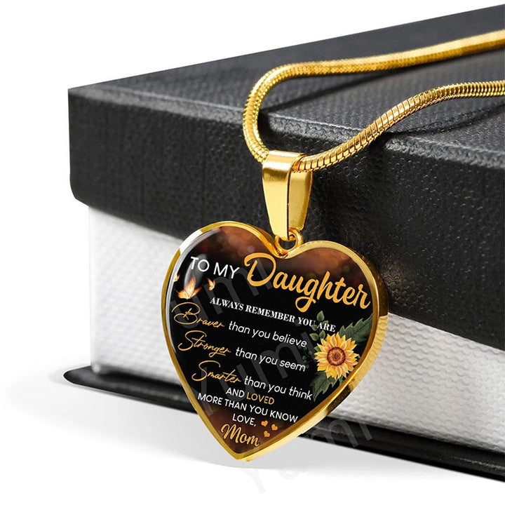 Sunflower To My Daughter Love Mom Heart Epoxy Necklace Inspirational Jewelry