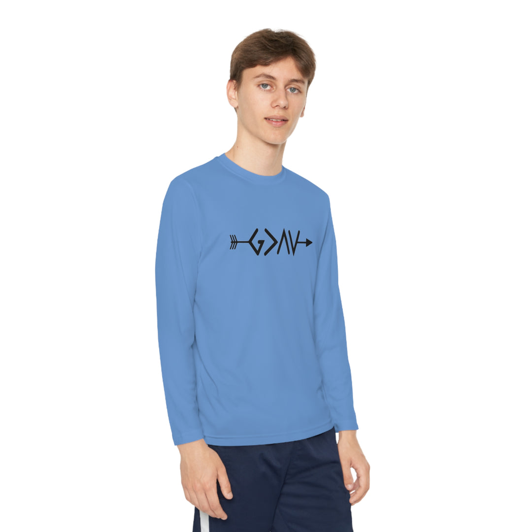 God is Greater Youth Long Sleeve Competitor Tee