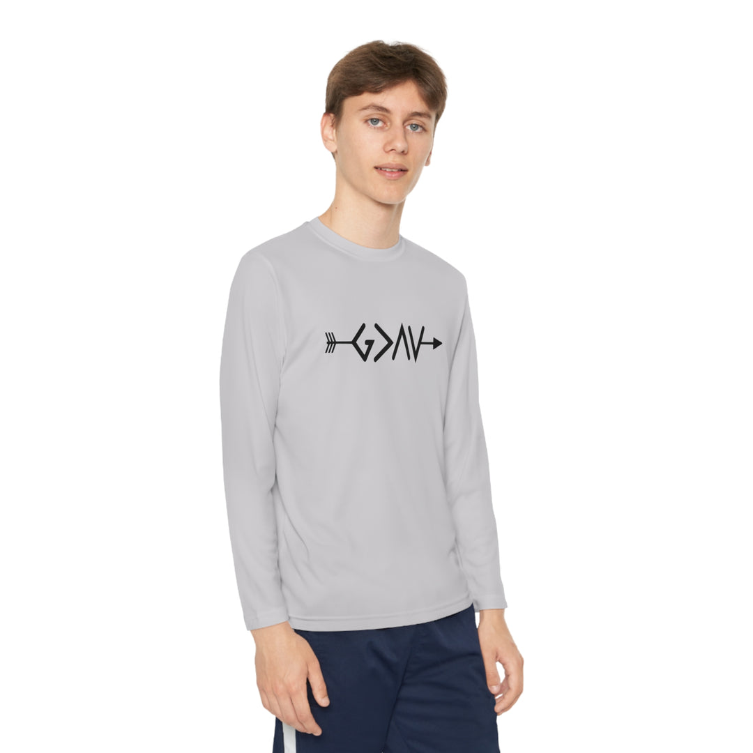 God is Greater Youth Long Sleeve Competitor Tee