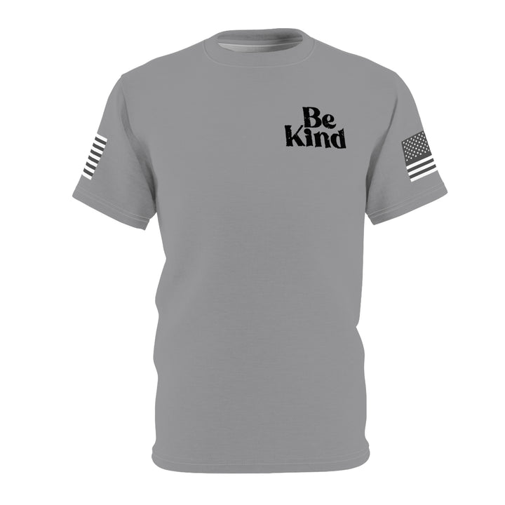 BE KIND -GREY-BLACK SEAM-Unisex Cut & Sew Tee (AOP)