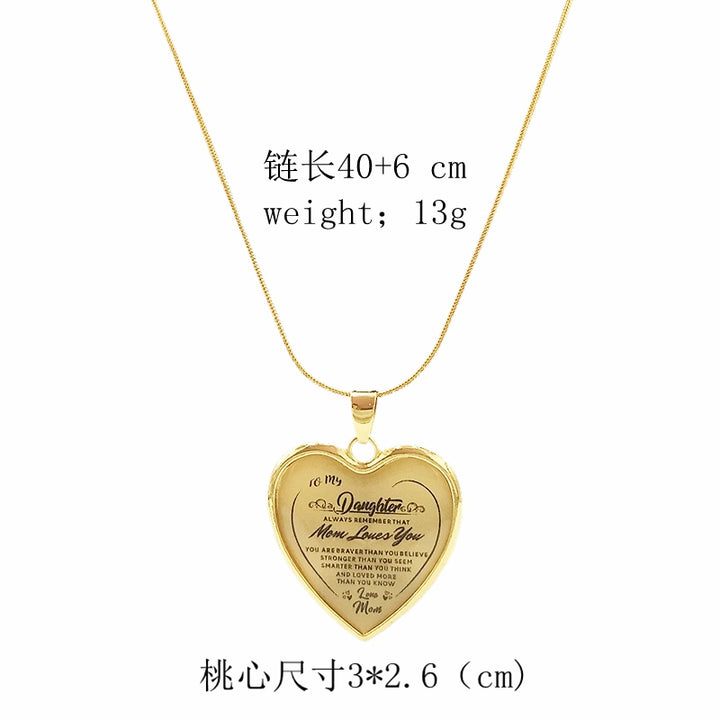 To My Daughter Love Mom Heart Epoxy Necklace Inspirational Jewelry
