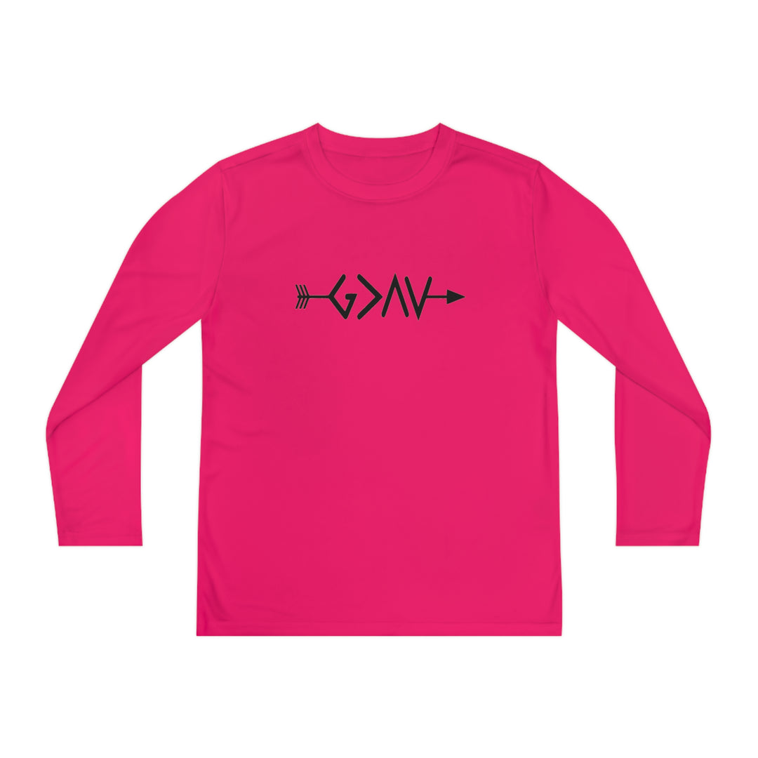 God is Greater Youth Long Sleeve Competitor Tee