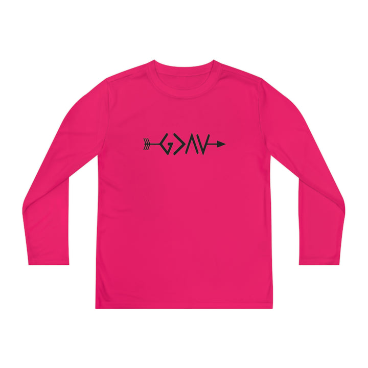 God is Greater Youth Long Sleeve Competitor Tee