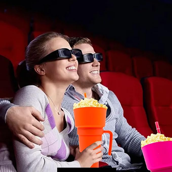 5 Pcs Stadium Tumbler With Snack Bowl, 2 In 1 Travel Cup With Snack Bowl, Cup Snack With Bowl On Top And Straw, Leak Proof Snack Cup And Bowl Combo 32oz Blue, Orange, Pink, Green, Yellow