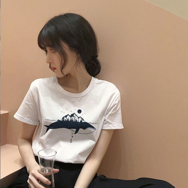 Printed universe faith Harajuku T-shirt