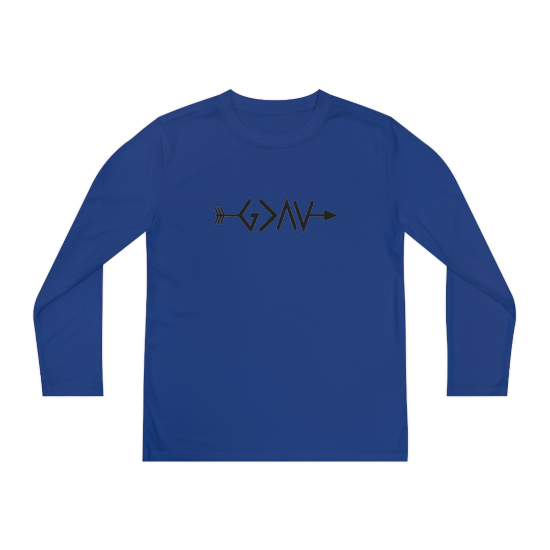 God is Greater Youth Long Sleeve Competitor Tee