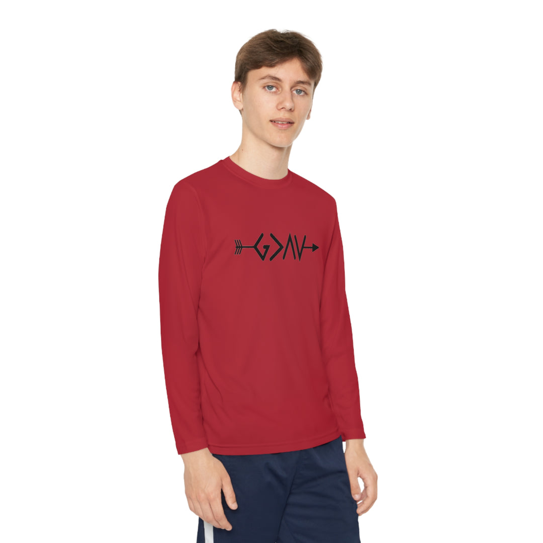 God is Greater Youth Long Sleeve Competitor Tee