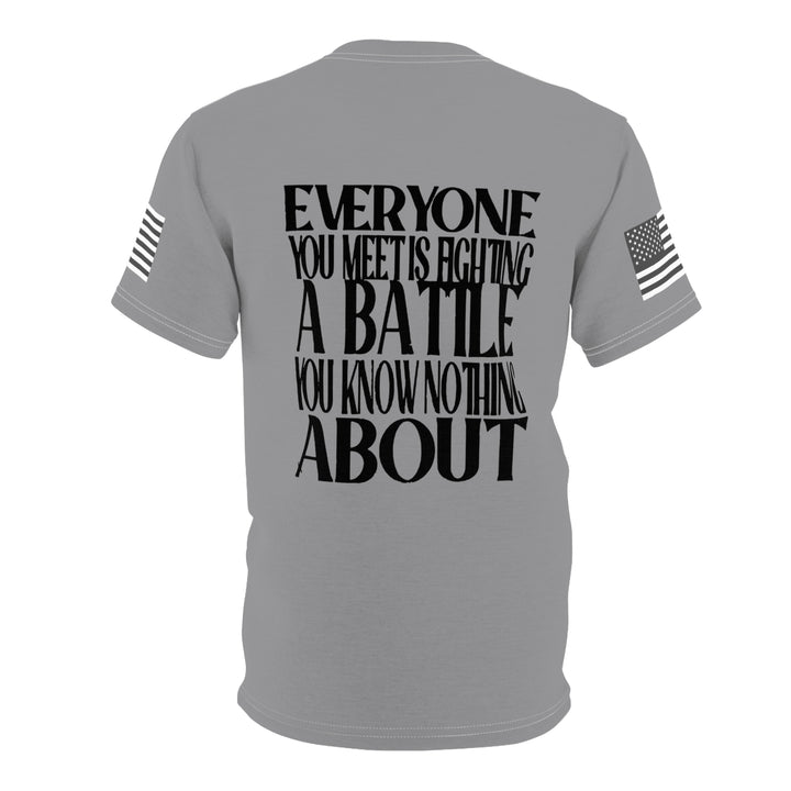 BE KIND -GREY-BLACK SEAM-Unisex Cut & Sew Tee (AOP)