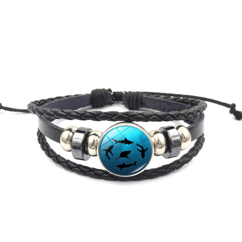 Marine Life Time Stone Bracelet Handmade Multi-layer Woven Leather Ornament