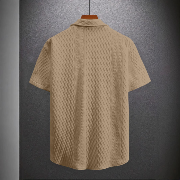 Men's Solid Color Short Sleeve Knitted Shirt With Over-turned Collar