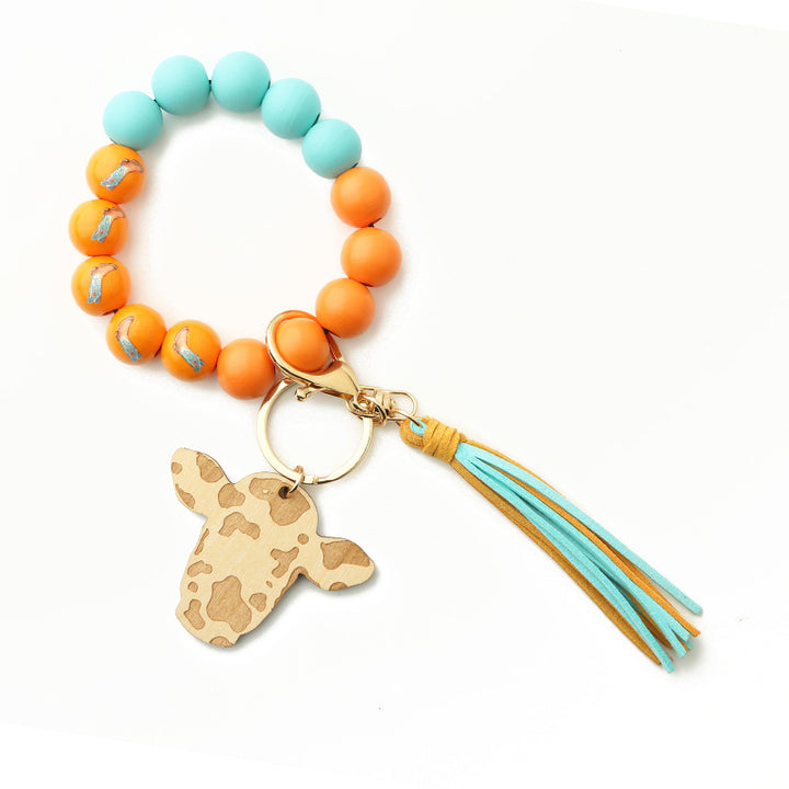 Tassel Western Denim Bracelet Bull Head Keychain