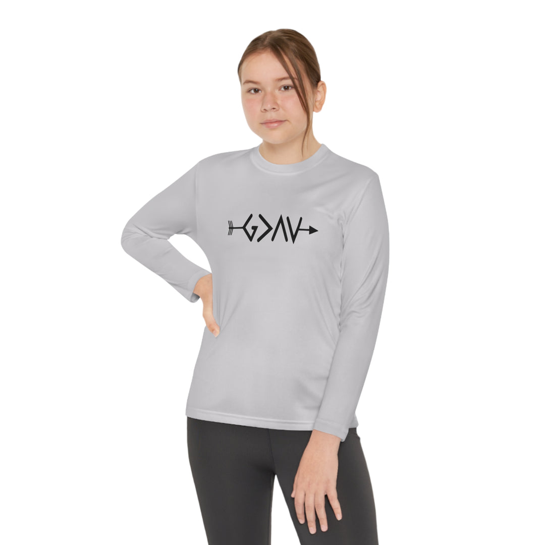God is Greater Youth Long Sleeve Competitor Tee