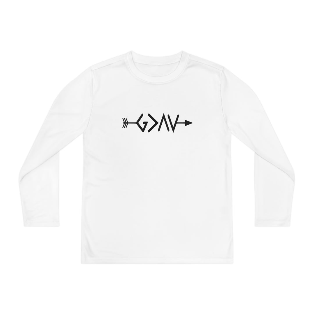 God is Greater Youth Long Sleeve Competitor Tee