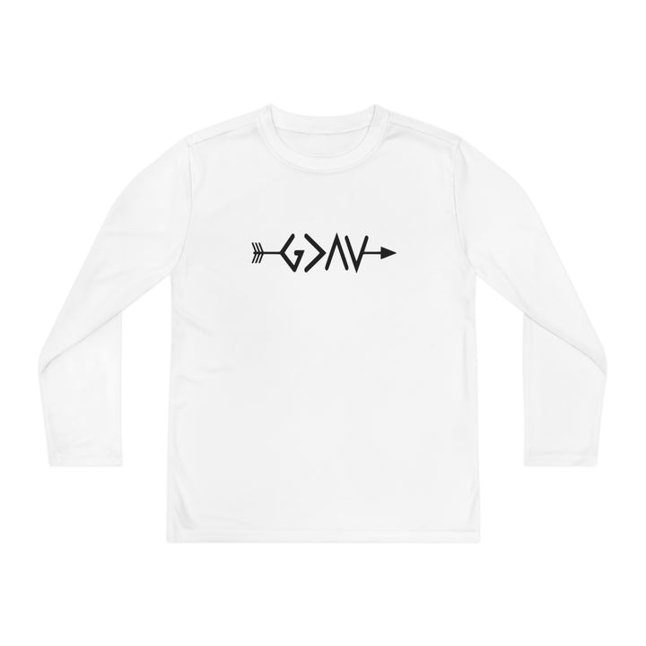 God is Greater Youth Long Sleeve Competitor Tee
