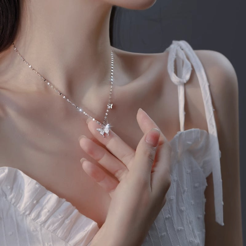 S925 Sterling Silver Butterfly Necklace For Women Minority Simple All-match High-grade Clavicle