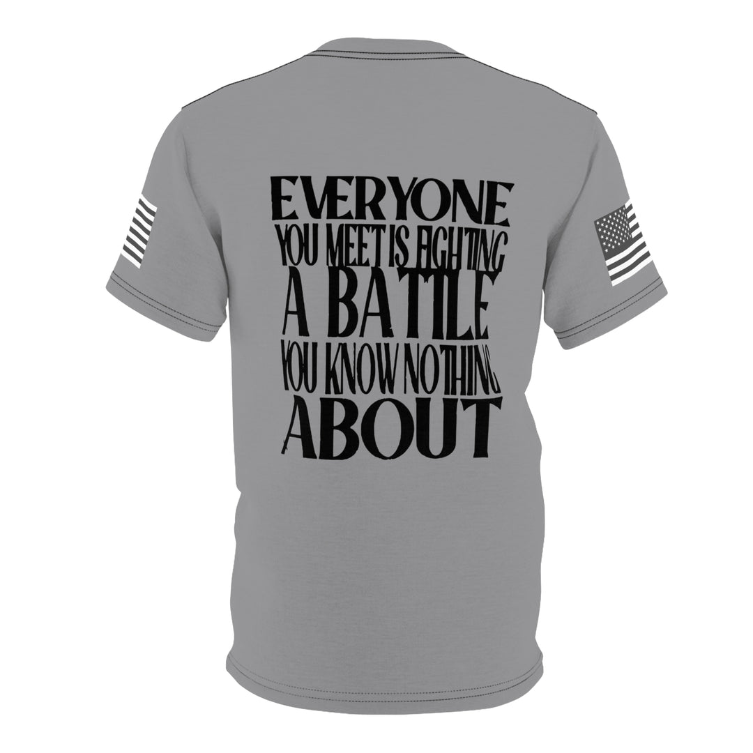 BE KIND -GREY-BLACK SEAM-Unisex Cut & Sew Tee (AOP)