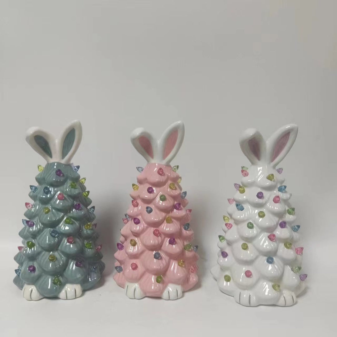 Easter Bunny Shape Ceramic Tree Decorations Spring Easter Bunny Glow Ornaments Easter Bunny Tree