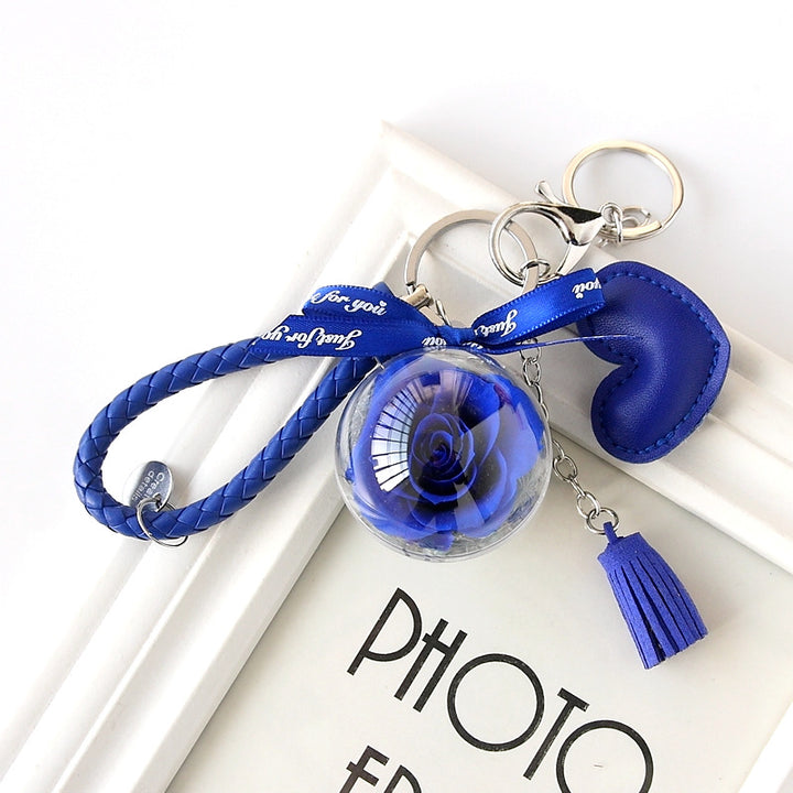 Woven Leather String Love Tassel Flower Keychain