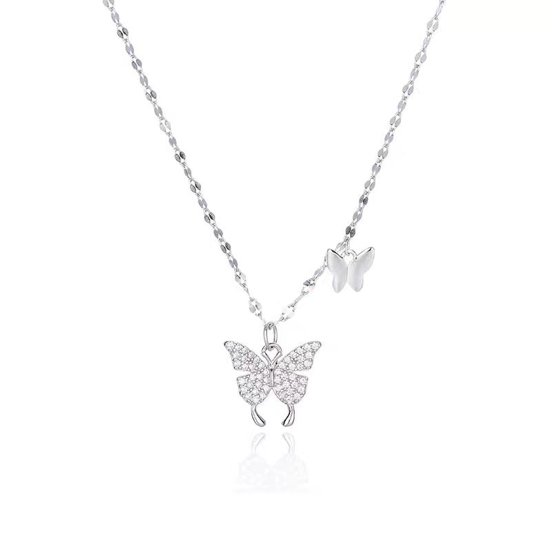 S925 Sterling Silver Butterfly Necklace For Women Minority Simple All-match High-grade Clavicle