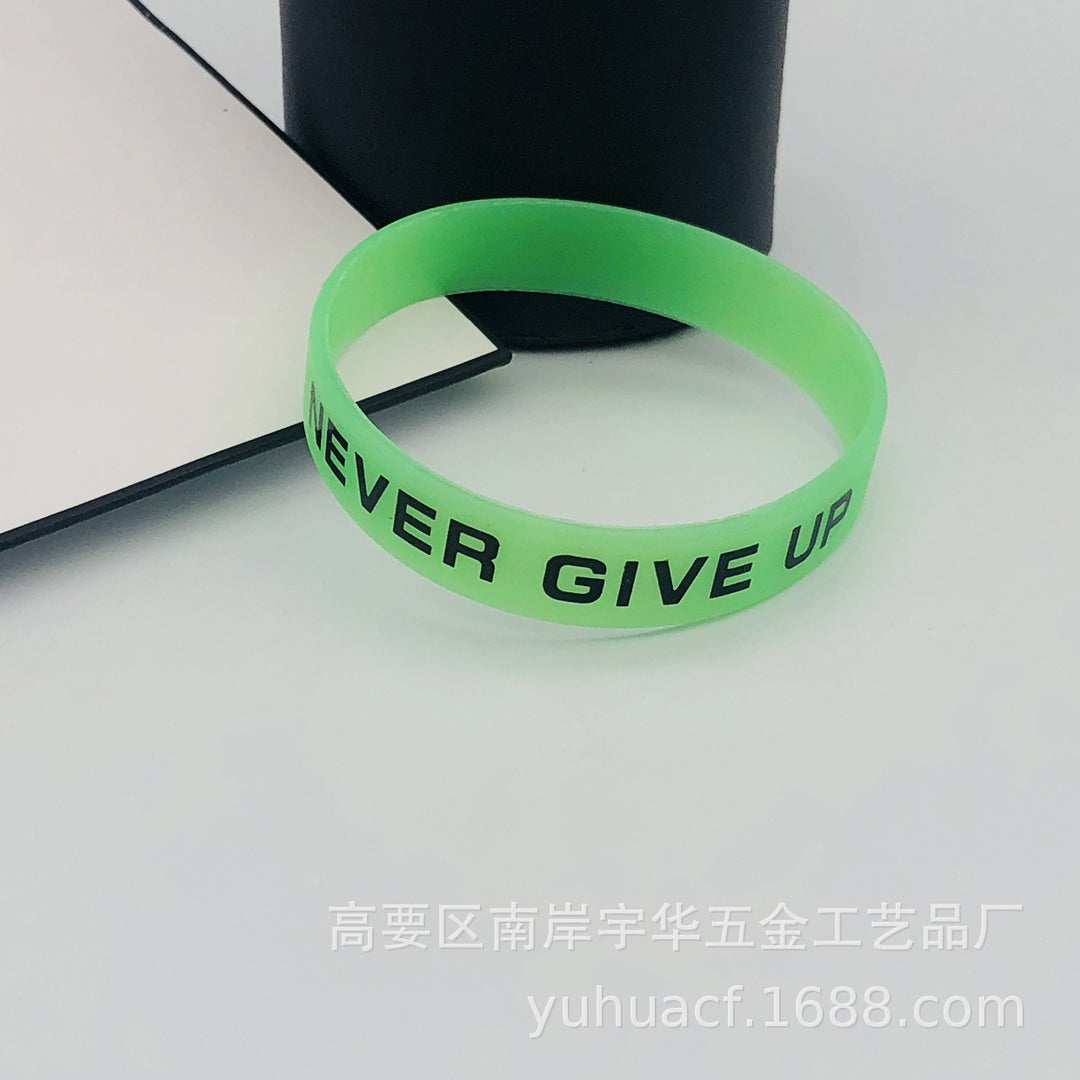 Never Give Up Inspirational Luminous Silicone Bracelet