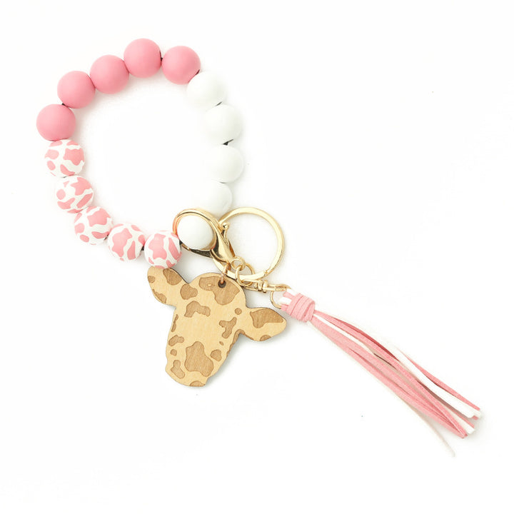 Tassel Western Denim Bracelet Bull Head Keychain